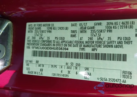 2017 Ford Escape Se z USA, uszkodzony, nr VIN 1FMCU0GD0HUE08394